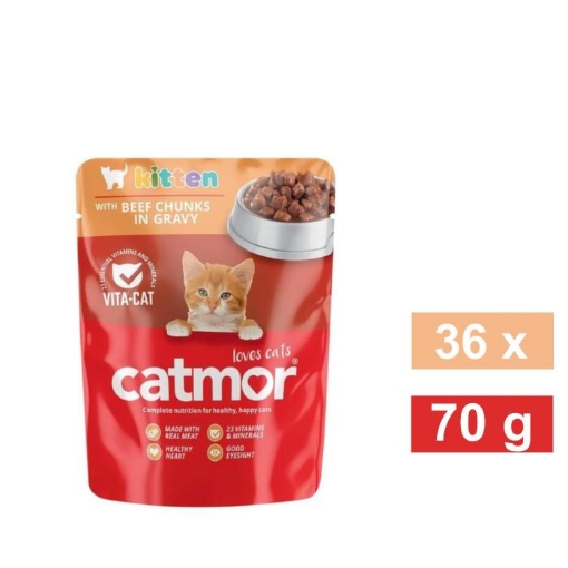 Picture of CATMOR KITTEN WET FOOD POUCH GRAVY - BEEF 36x70g