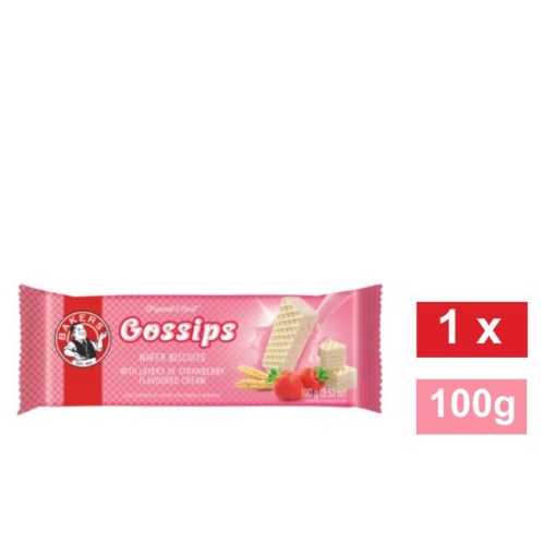 Picture of BAKERS GOSSIPS STRAWBERRY FLAVOURED WAFER BISCUITS 100g