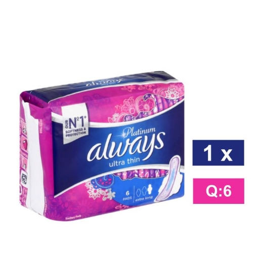 Picture of ALWAYS PLATINUM SINGLE SANITARY PADS 6's 
