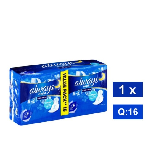 Picture of ALWAYS NIGHT MAXI THICK ALL NIGHT SANITARY PADS 16's 