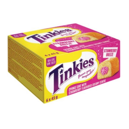 Picture of TINKIES STRAWBERRY BREEZE FLAVOURED CREAMY CENTRE SPONGE CAKE 6x45g 