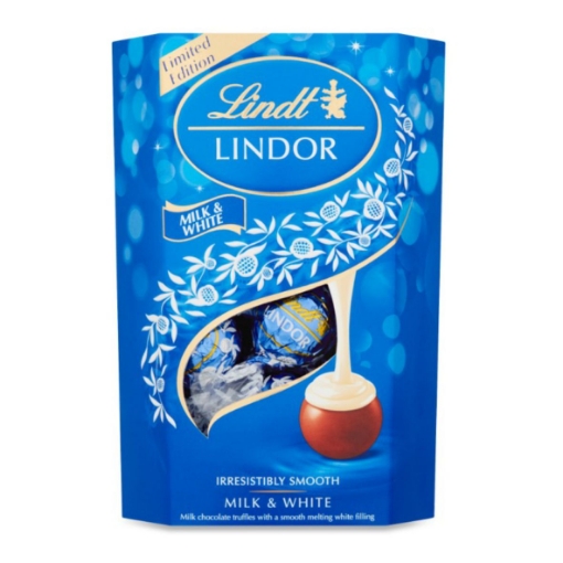 Picture of LINDT LINDOR MILK & WHITE CHOCOLATE CORNET TRUFFLES 200g  