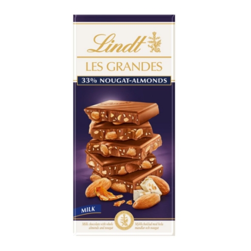 Picture of LINDT LES GRANDES 31% ALMOND & NOUGAT MILK CHOCOLATE SLAB 150g 
