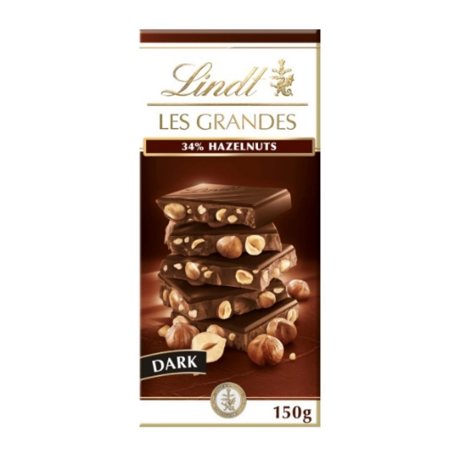 Picture of LINDT LES GRANDES 34% HAZELNUTS DARK CHOCOLATE SLAB 150g 