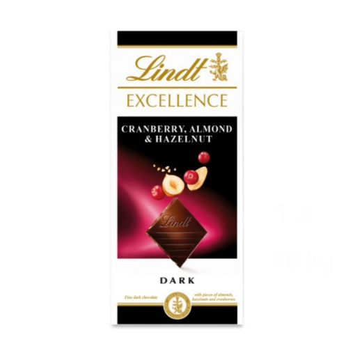 Picture of LINDT EXCELLENCE CRANBERRY, ALMOND & HAZELNUT DARK CHOCOLATE SLAB 100G 
