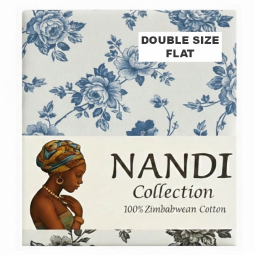 Picture of NANDI ROSA BLUE BED LINEN SET FLAT - DOUBLE 100% COTTON